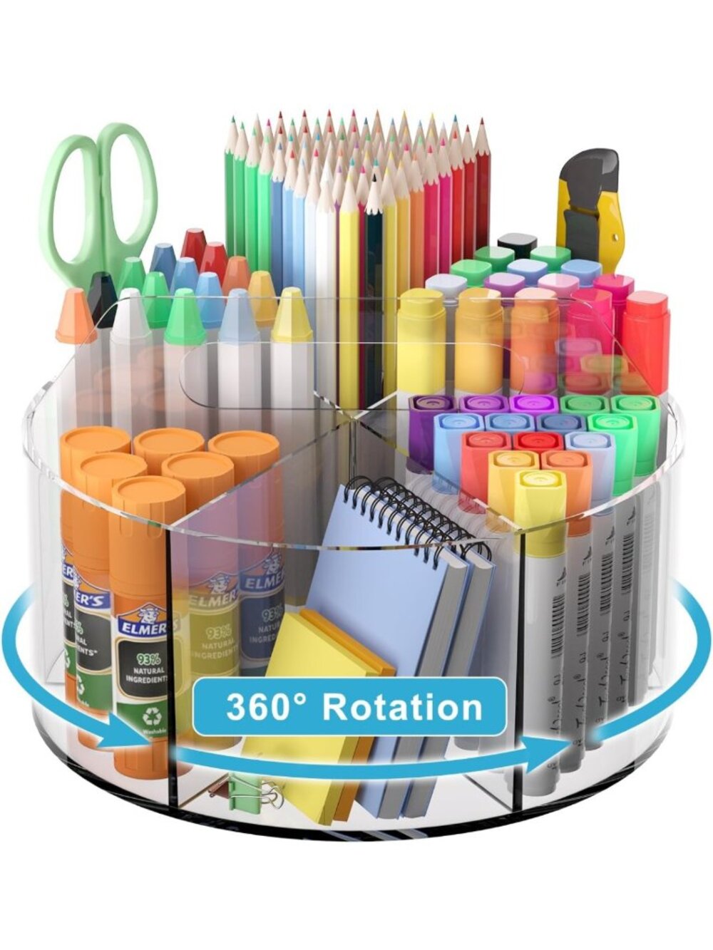 360° Spinning Acrylic Marker Organizer for Kids - Clear Desk Storage with 6